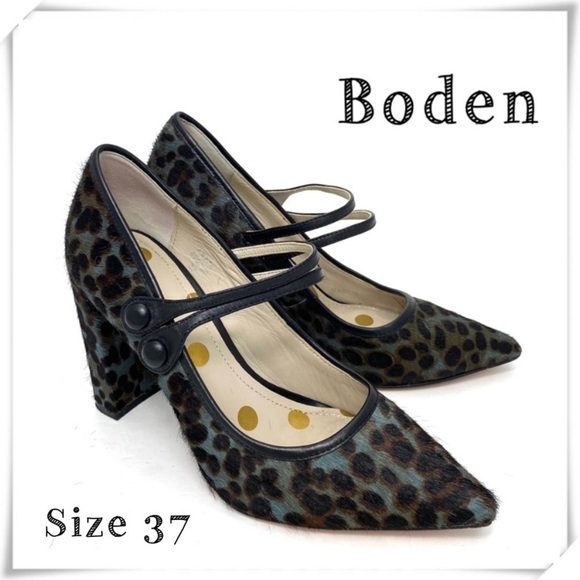 BODEN Calf Hair Leopard Block Heel Pumps in Gray Size 6 (37) - Picture 1 of 11